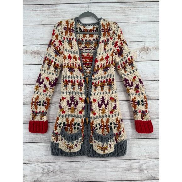 Sleeping on Snow Anthro Chunky Knit Long Cardigan Sweater Womens M Multicolor - Picture 1 of 11